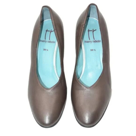 Thierry Rabotin Neutral Taupe Plum Nappa Leather Minimalist Heels Pumps 36.5 6 - Picture 4 of 12
